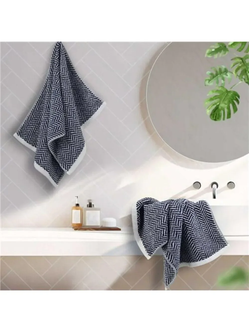 Cotton hand towels set of 2 soft absorbent striped bathroom kitchen guest decor
